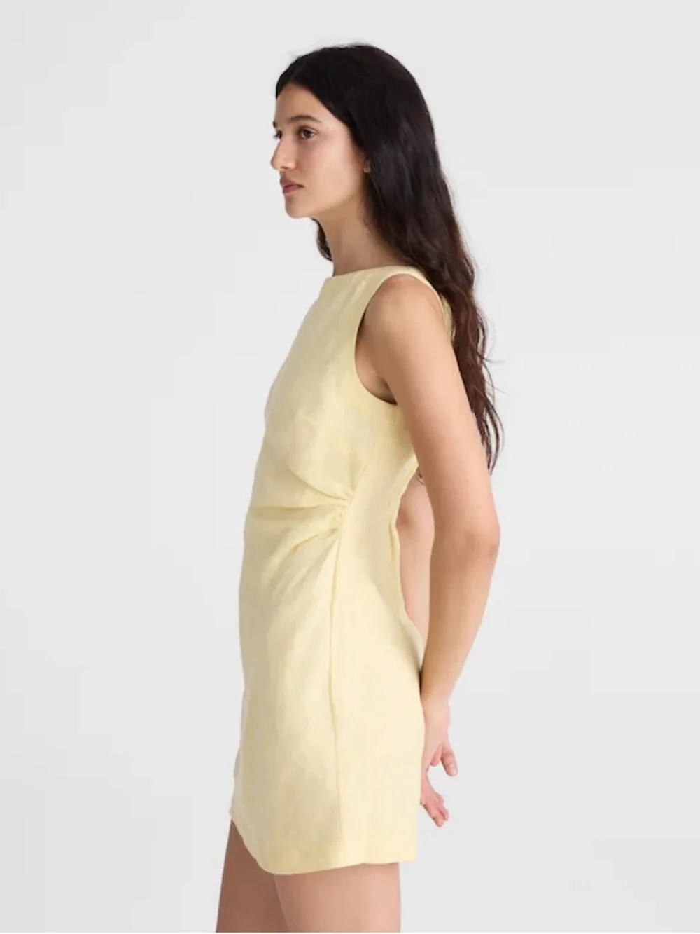 NWT MADEWELL Boatneck Shirred Mini Dress 100% Linen Candlelight 8 Butter Yellow - Picture 13 of 15